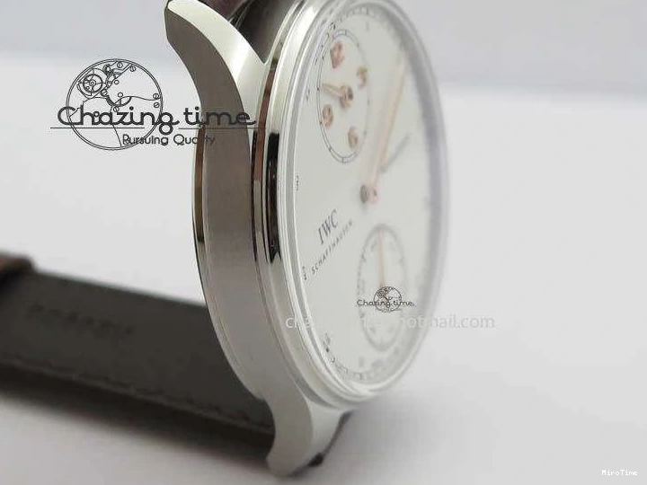 MIROTIME 0331 Sustainable Portuguese IW5444 SS White Dial RG Numbers On Brown Leather Strap A 7256